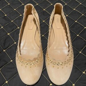 Chloe Beige Flats with Gold Accents